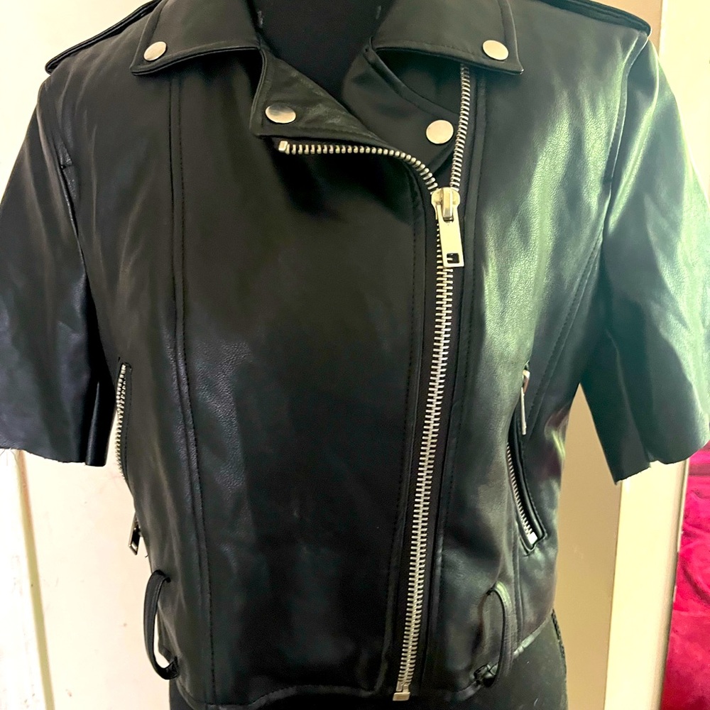 Black Leather Cropped Jacket/ Shirt